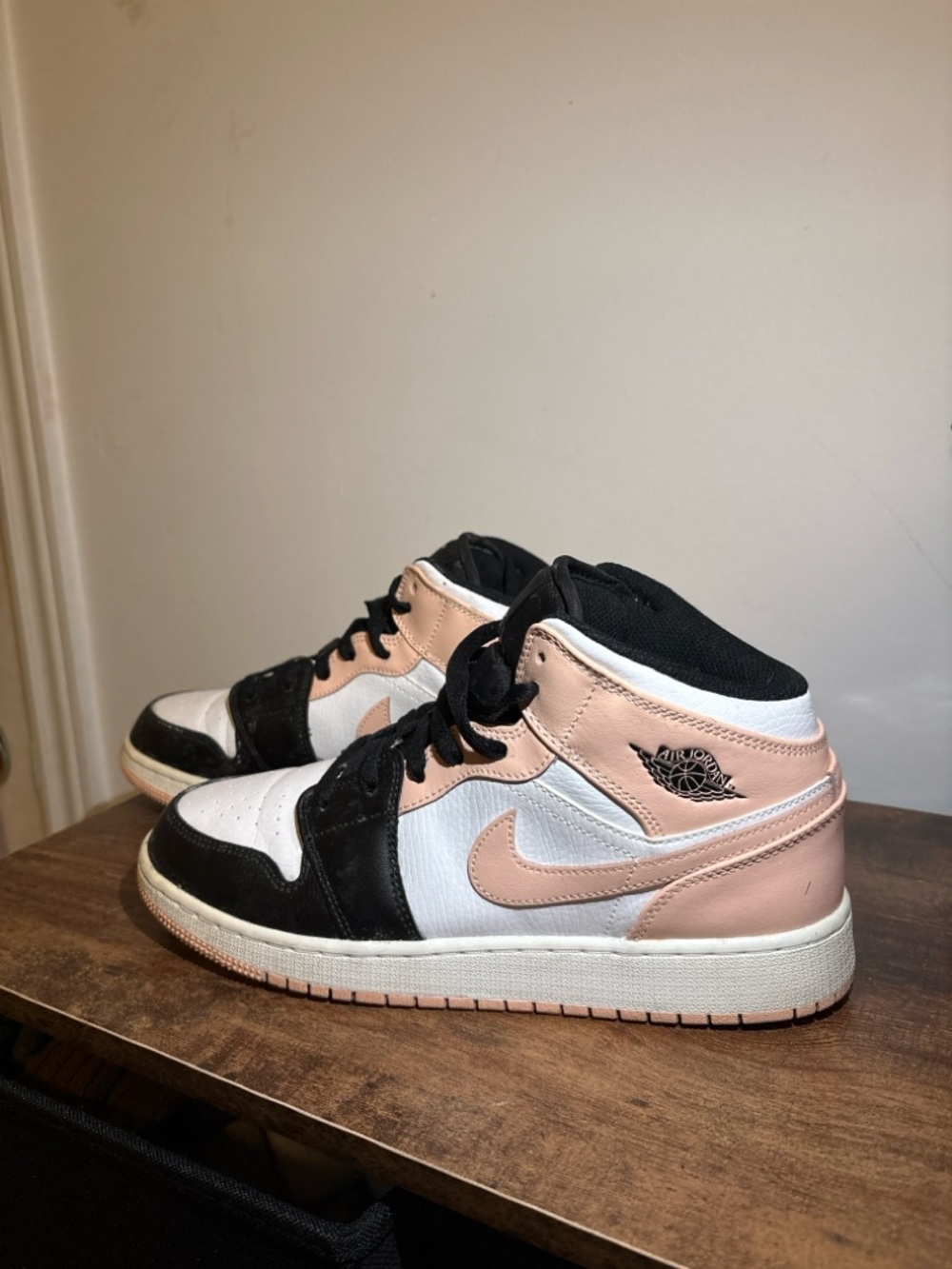 Nike Air Jordan 1 Mid Black, White & Pink Leather Sneakers